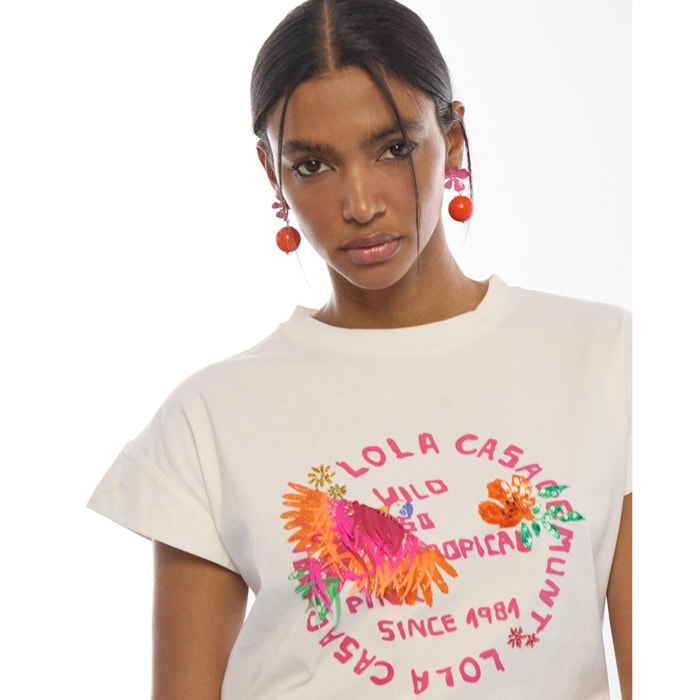 Maglietta pappagallo con piume