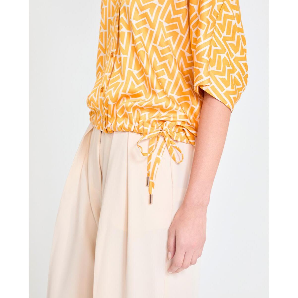 camicia in raso con maniche a sbuffo e stampa M