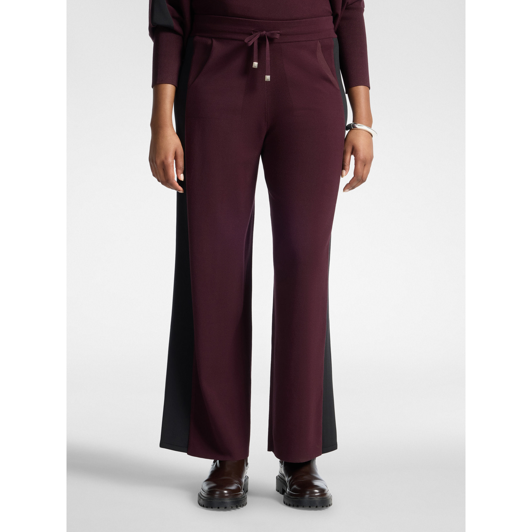 Elena Mirò - Pantaloni palazzo in maglia con coulisse - Bordeaux
