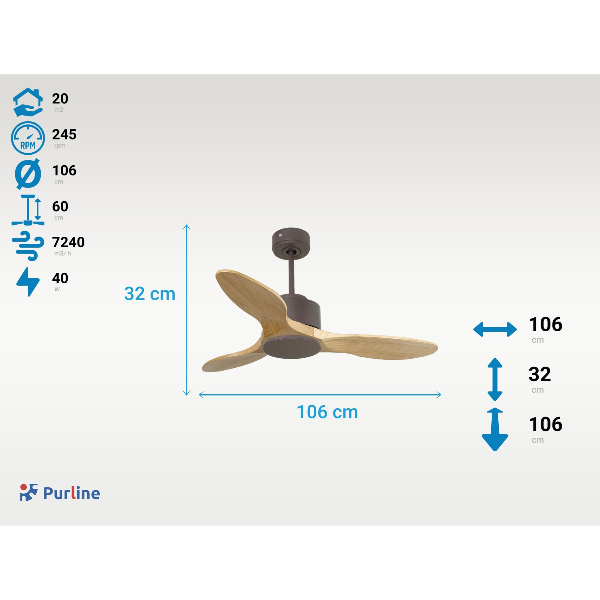 Ventilateur de plafond ø106 cm avec Wifi Réversible Hypersilence 40   W Chocolat