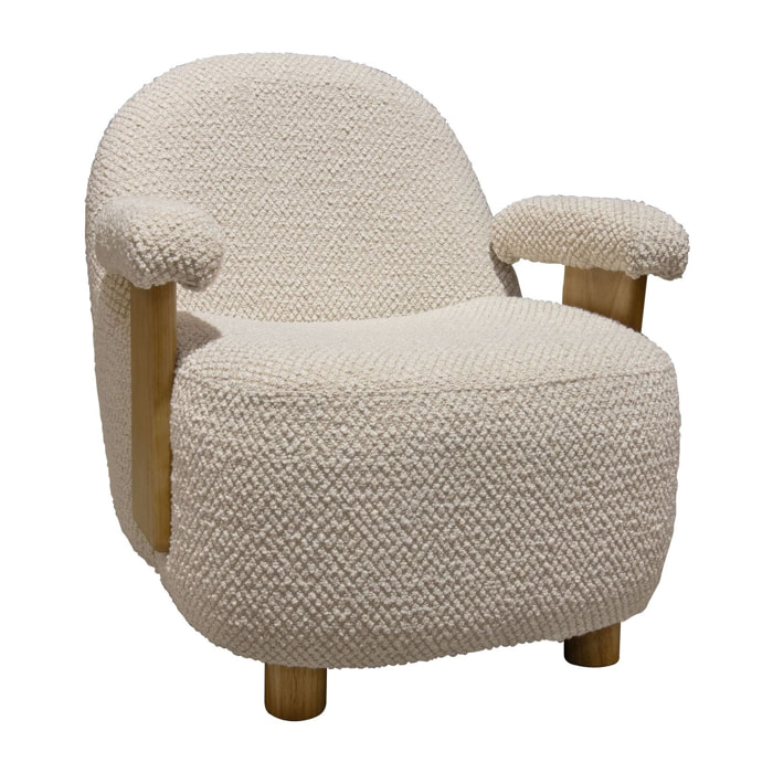 Fauteuil en bouclette écru et structure en bois ULYSSE