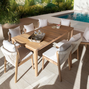 Ensemble de jardin table et 8 chaises en bois avec coussin FIDJI