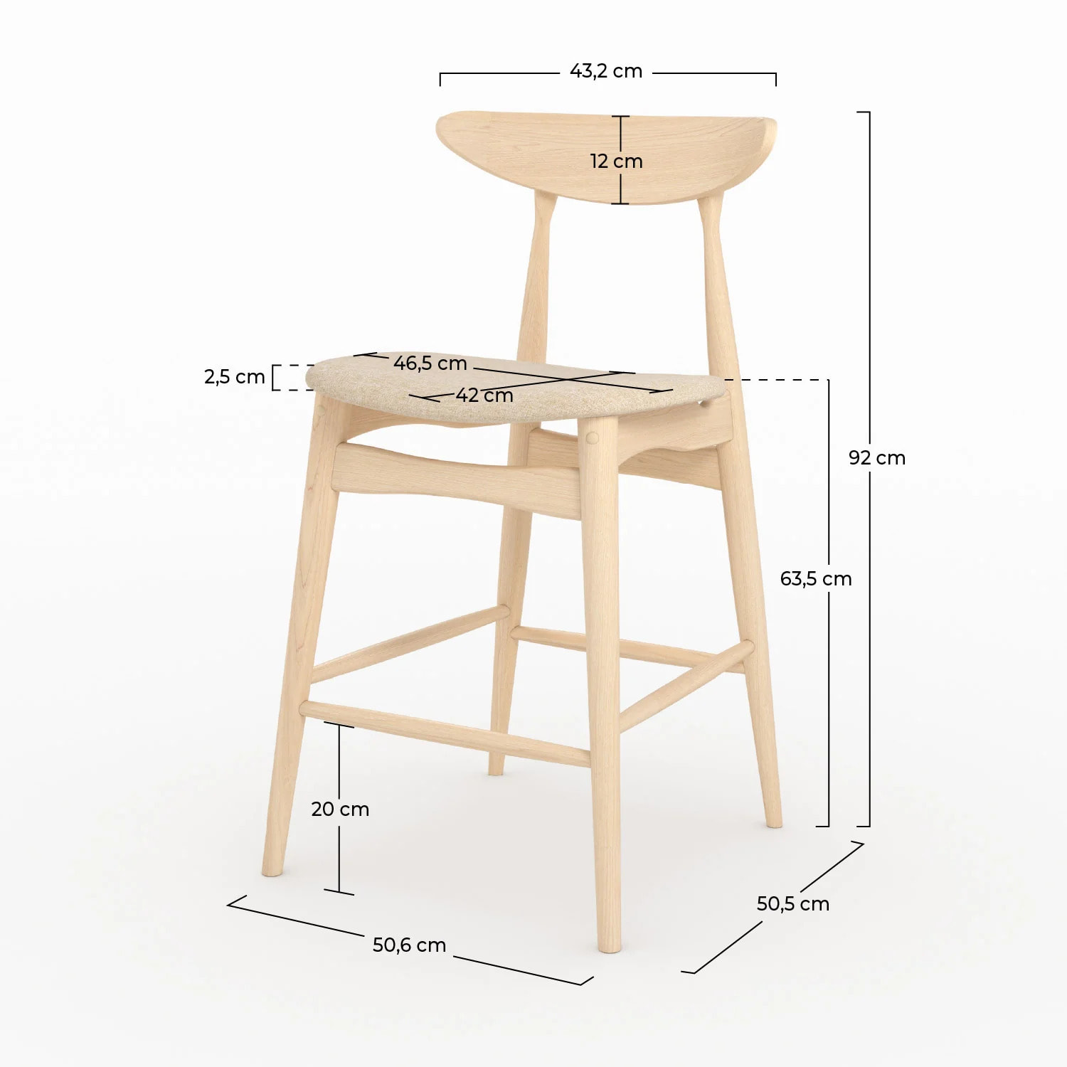 Lot de 2 chaises pour ilot central 63,5 cm en tissu beige et bois - Josette