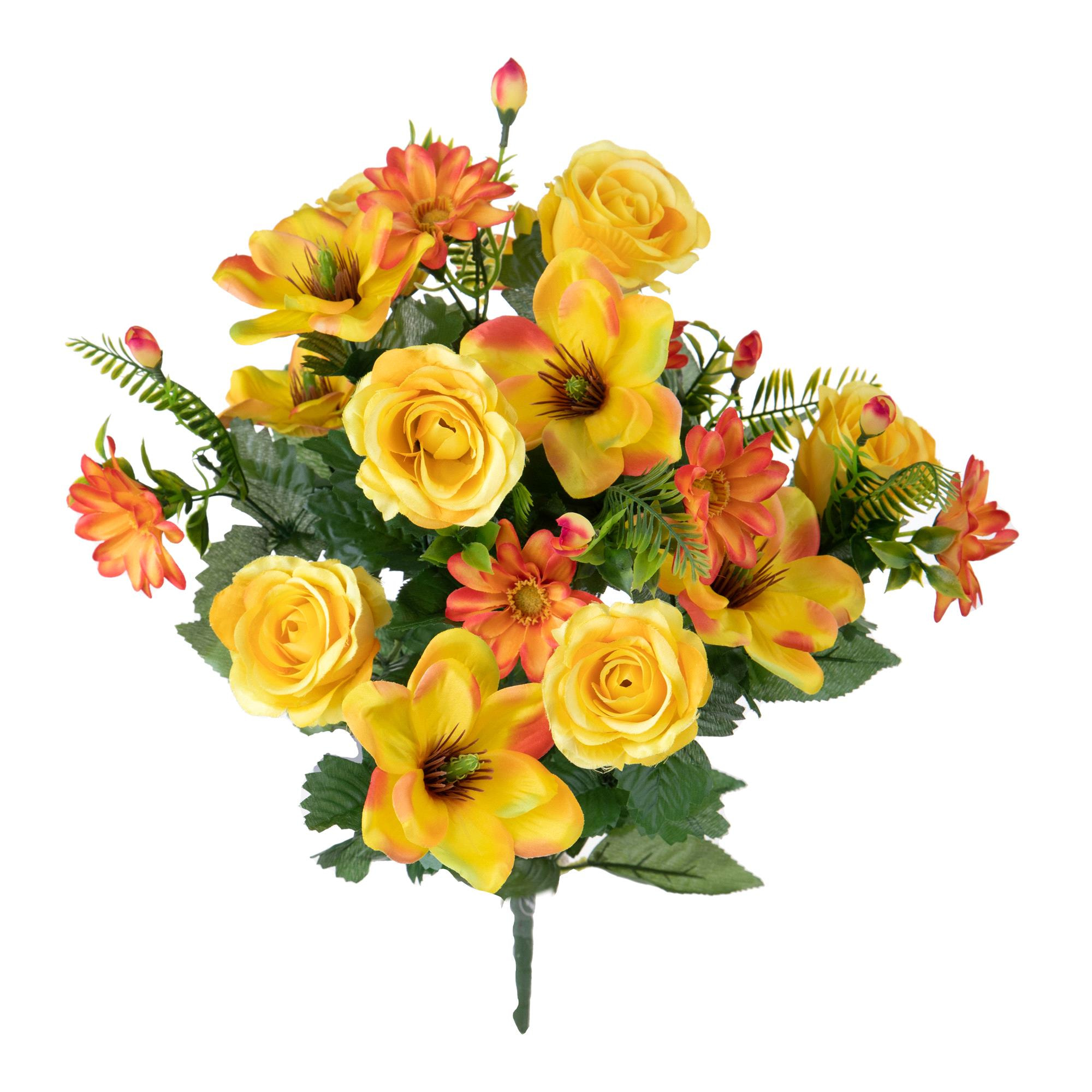 Bouquet Rose E Magnolia per 18 60 Cm - Pezzi 2 - 26X60X25cm - Colore: Giallo - Bianchi Dino - Fiori Artificiali