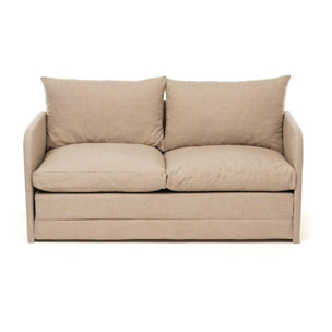 Canapé-lit d'appoint beige 2 personnes, tissu lin ORURO