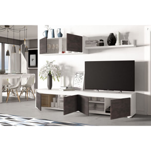 Parete Attrezzata Mobile Mobile Soggiorno TV con Mensola e Modulo Sospeso Salotto Legno Base Televisione Sala da Pranzo 200x41x43 cm Bianco E Ossido