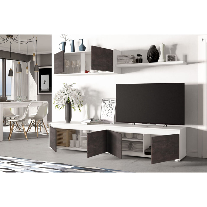 Parete Attrezzata Mobile Mobile Soggiorno TV con Mensola e Modulo Sospeso Salotto Legno Base Televisione Sala da Pranzo 200x41x43 cm Bianco E Ossido