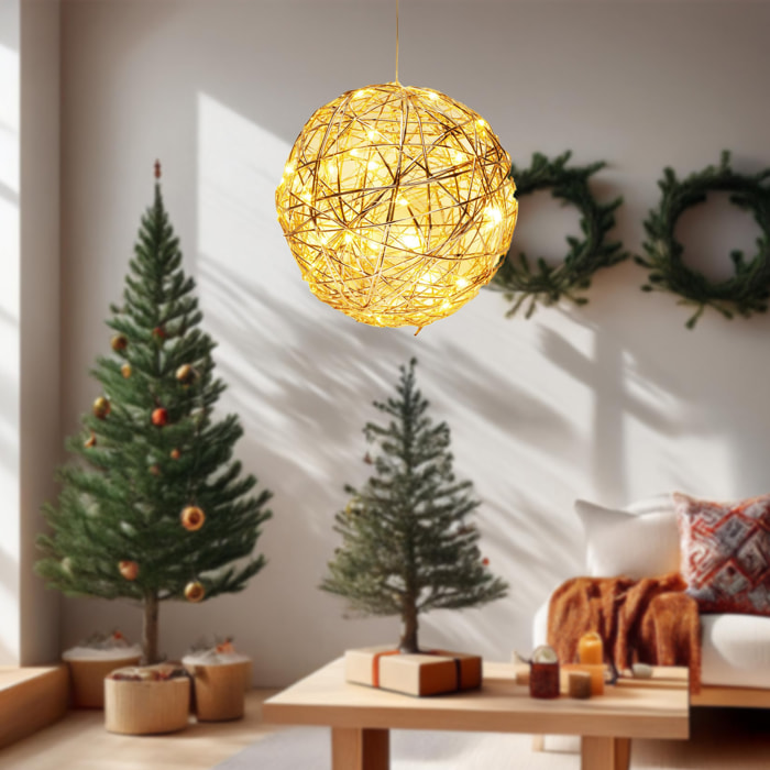bola navideña luminosa color oro champagne con 40 luces led en blanco cálido 25cm