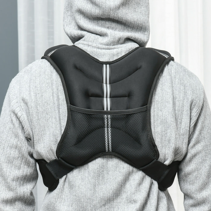 Gilet lesté de 5 Kg réglable - veste lestée de sport - poche de rangement intégré - oxford noir