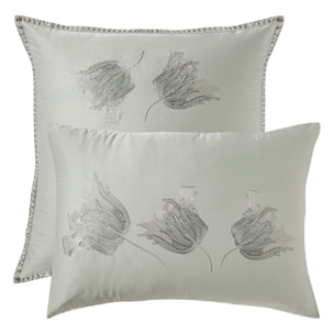 Taie d'oreiller satin de coton brodé vert Tulipes jade