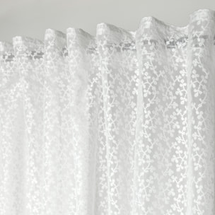 Voilage tamisant à ruflette et motif floral - Blanc