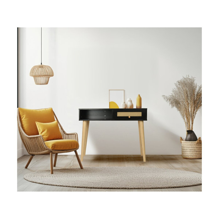 Console cannage "Marine" - 100 x 29 x 81 cm - Noir