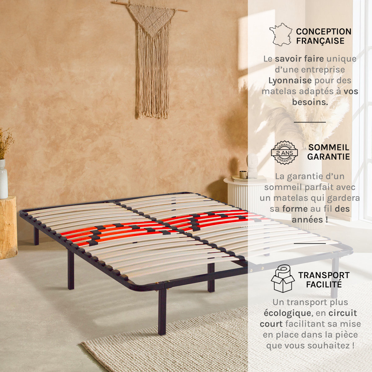 Kit cadre à lattes | 2 Places |morphologique | 3 zones de confort