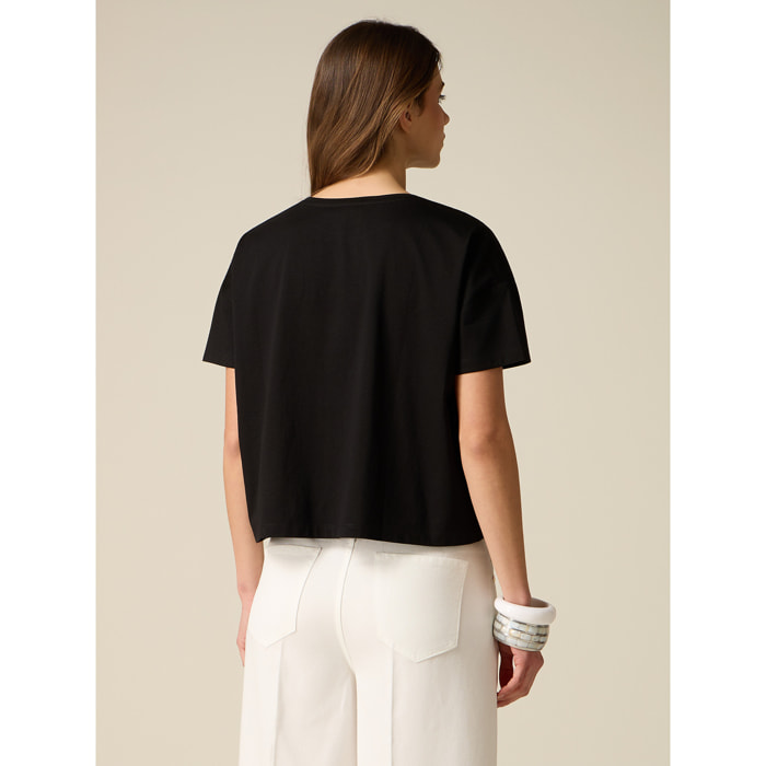 Oltre - Camiseta con aplicaciones florales - Negro