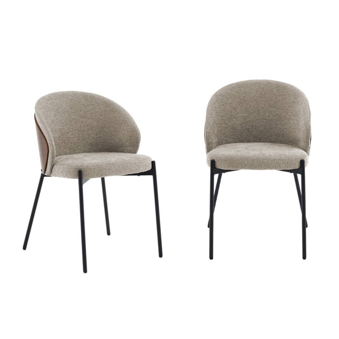 Chaise bois de peuplier teinté noyer, acier et tissu texturé (lot de 2) PAUL