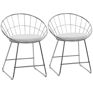 Lot de 2 chaises en métal chromé et coussin blanc ALEX