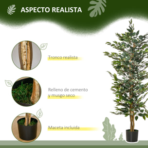 HOMCOM Planta Artificial Higuera en Maceta Altura 150 cm con 1008 Hojas Realistas en Maceta de Cemento Árbol Falso Interior y Exterior para Decoración Salón Oficina Verde