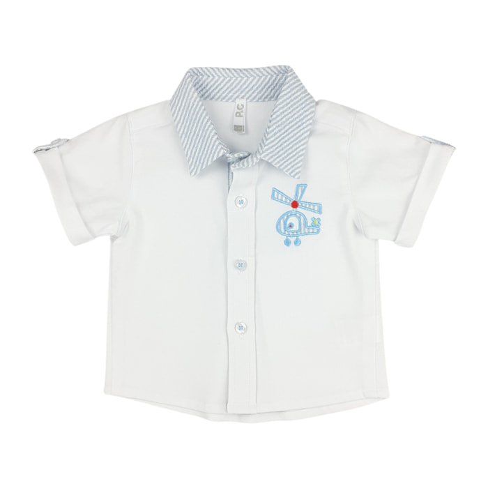 CAMICIA BIANCA DETTAGLI RIGATO BIANCO AZZURRO ELICOTTERINO