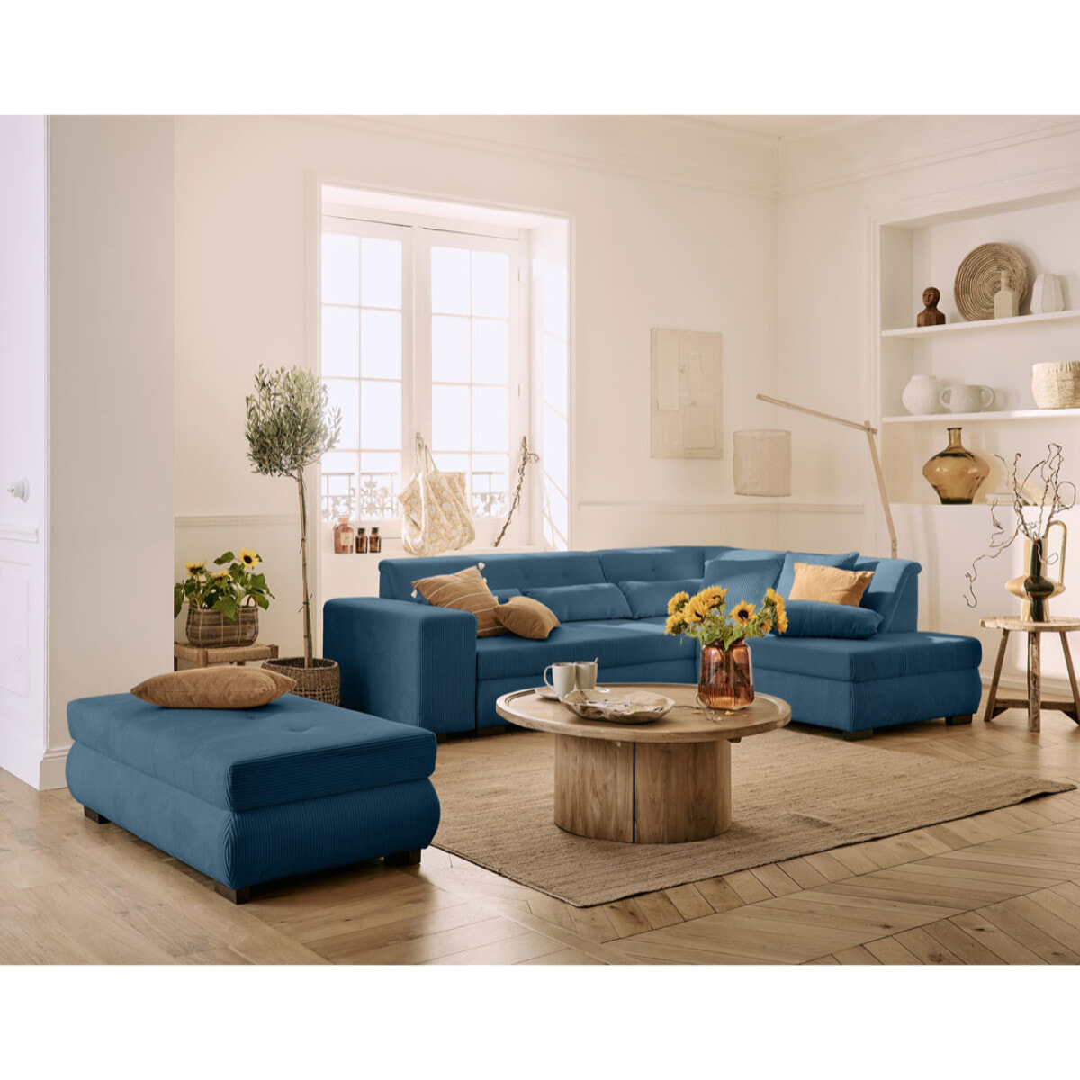 Vermont - pouf d'appoint - en velours côtelé - Bleu