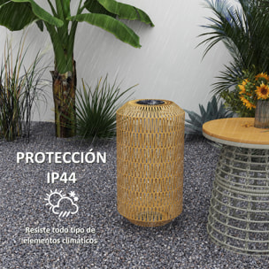 Linterna de Jardín de Ratán Sintético Farola Solar con Luces LED Encendido y Apagado Automático Diseño Bohemio Impermeable para Terraza Balcón Patio Ø30x55 cm Natural