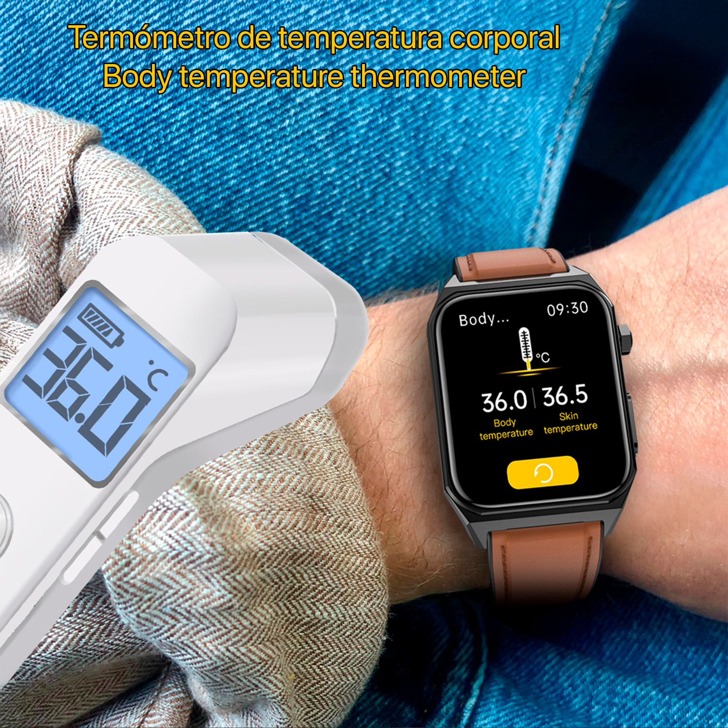 Smartwatch E530 con rilevamento della glicemia, monitor per la pressione sanguigna e O2. ECG con misurazione sul petto. Schermo da 1,91.