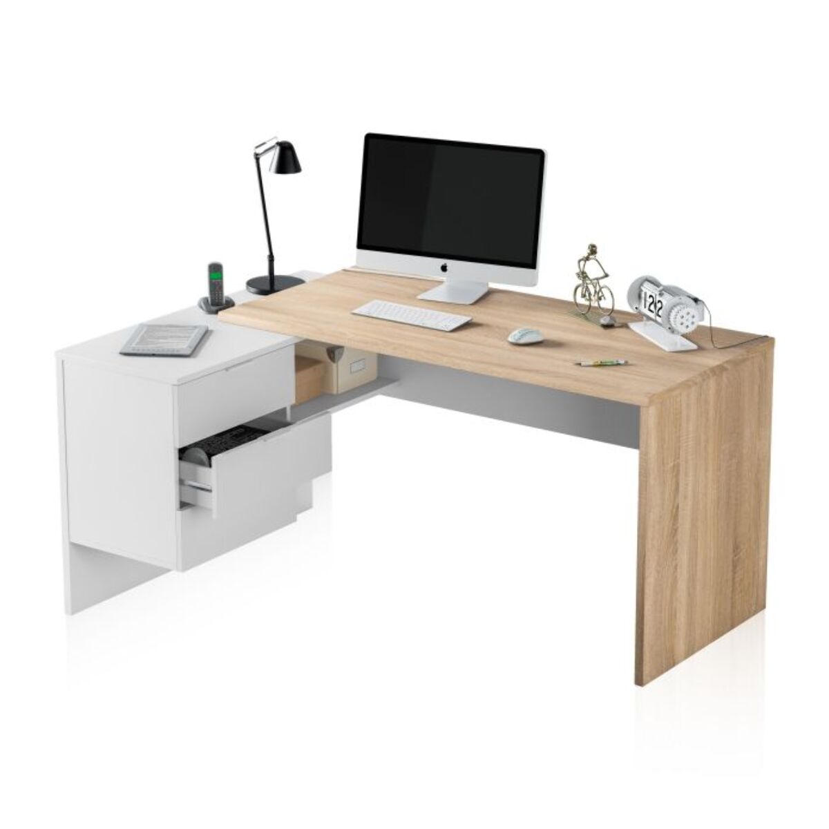 Mesa de escritorio Work Blanco Artik (Blanco Mate) - Roble Canadian
