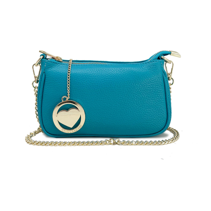 Chicca Borse - Tracollina Clutch Donna in Vera Pelle - Colore Turchese