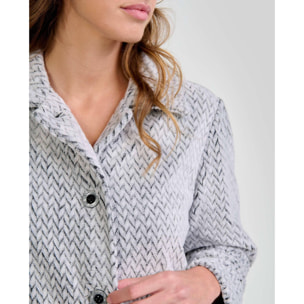 Bata mujer Jacquard con dibujo espiga, abertura de botones, cómodos bolsillos laterales y manga larga