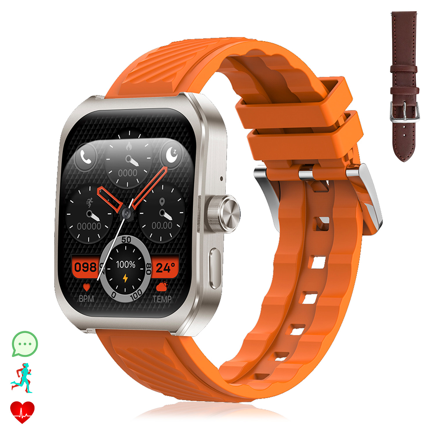 DAM Smartwatch Z88 Pro doble pulsera. Funciones outdoor, llamadas BT, notificaciones push. Funciones deportivas + salud. 5,2x1,2x4,1 Cm. Color: Naranja