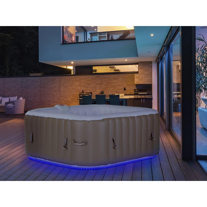 Spa Gonflable ''Monac''- avec bande lumineuse - 6 places - Taupe/Crème