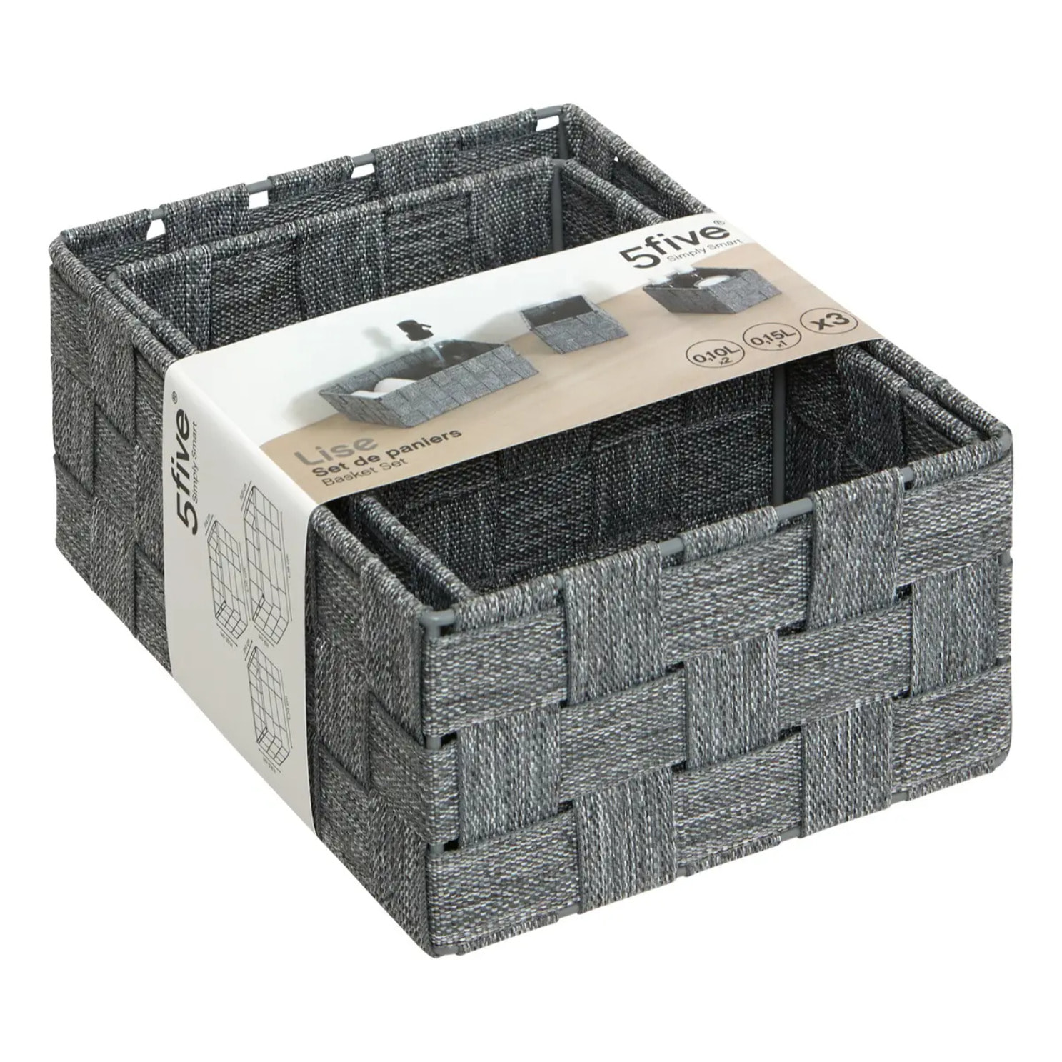 Lot de 3 paniers Lise gris