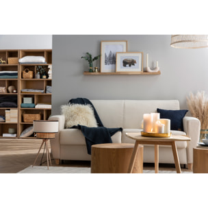 Canapé convertible 3 places en tissu bleu et bois clair avec matelas L140 cm 12 cm GRAHAM