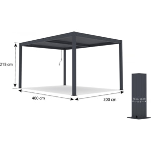 Pergola bioclimatique avec led "Windsor premium" en aluminium 3 x 4 - Gris
