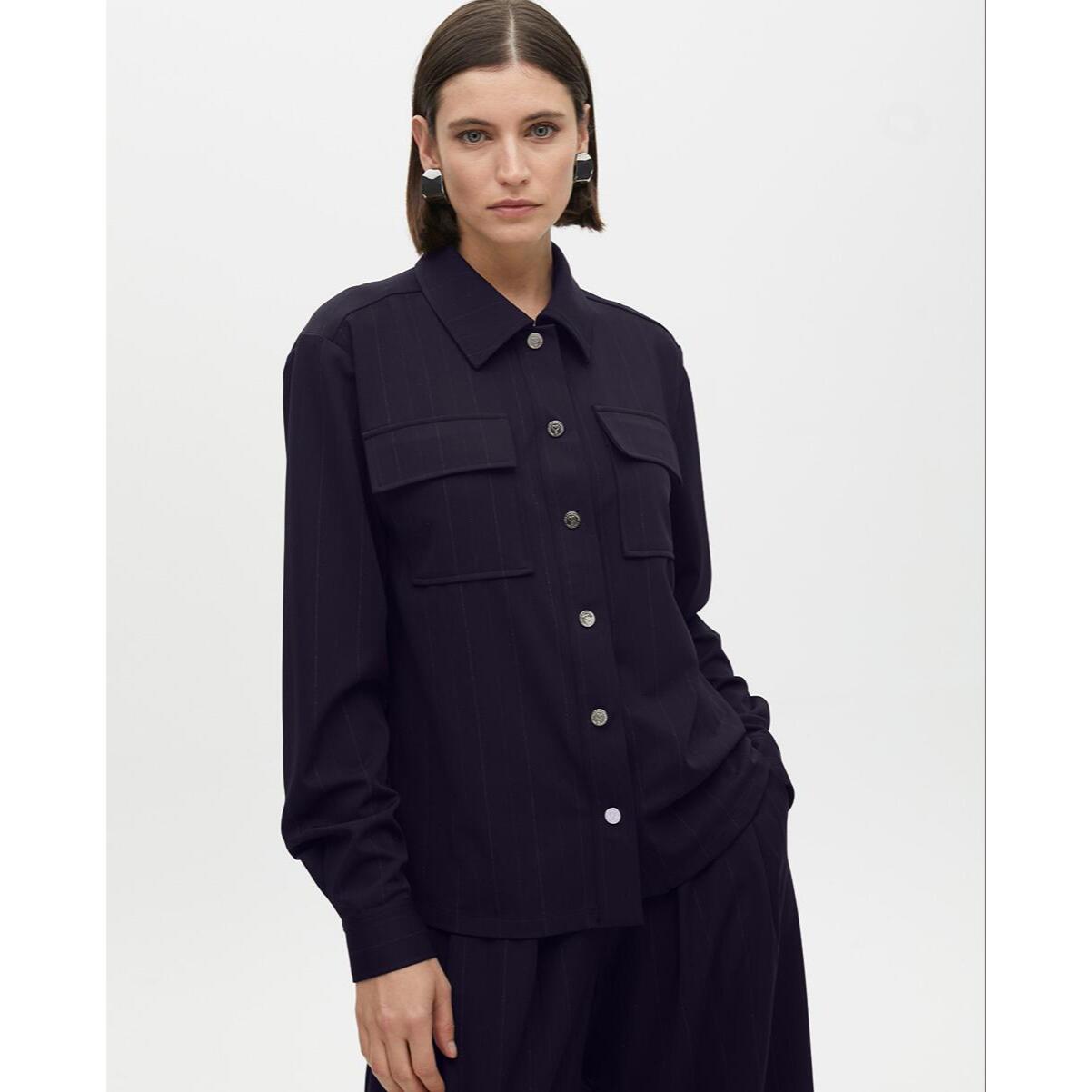 Camicia a Righe Lamé con Tasche