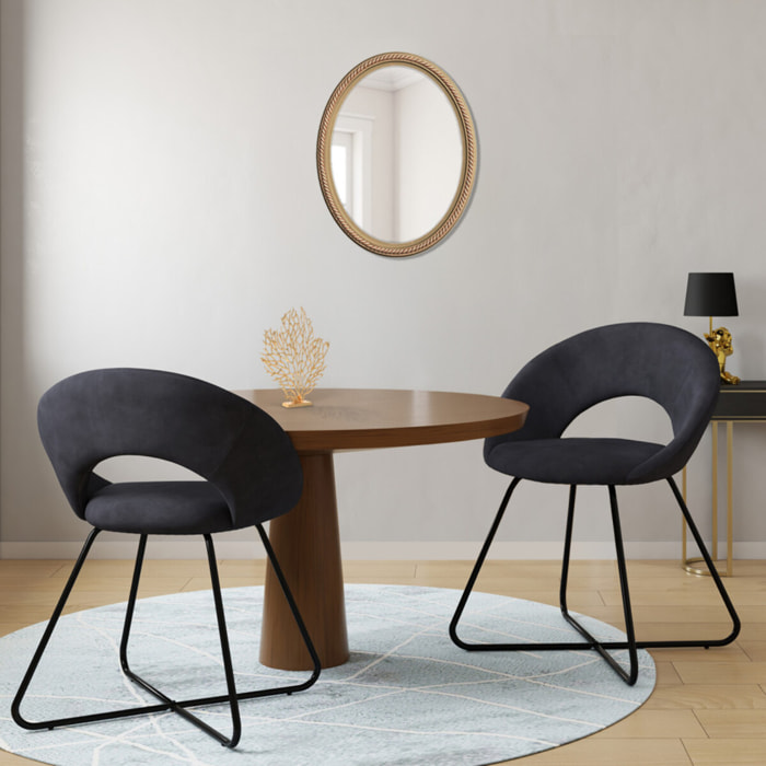 Chaises Malone velours gris foncé pieds noirs - lot de 2