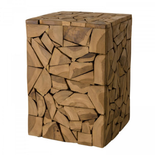 SUZY - Table d'appoint marron carrée 30x30cm mosaïque bois Teck