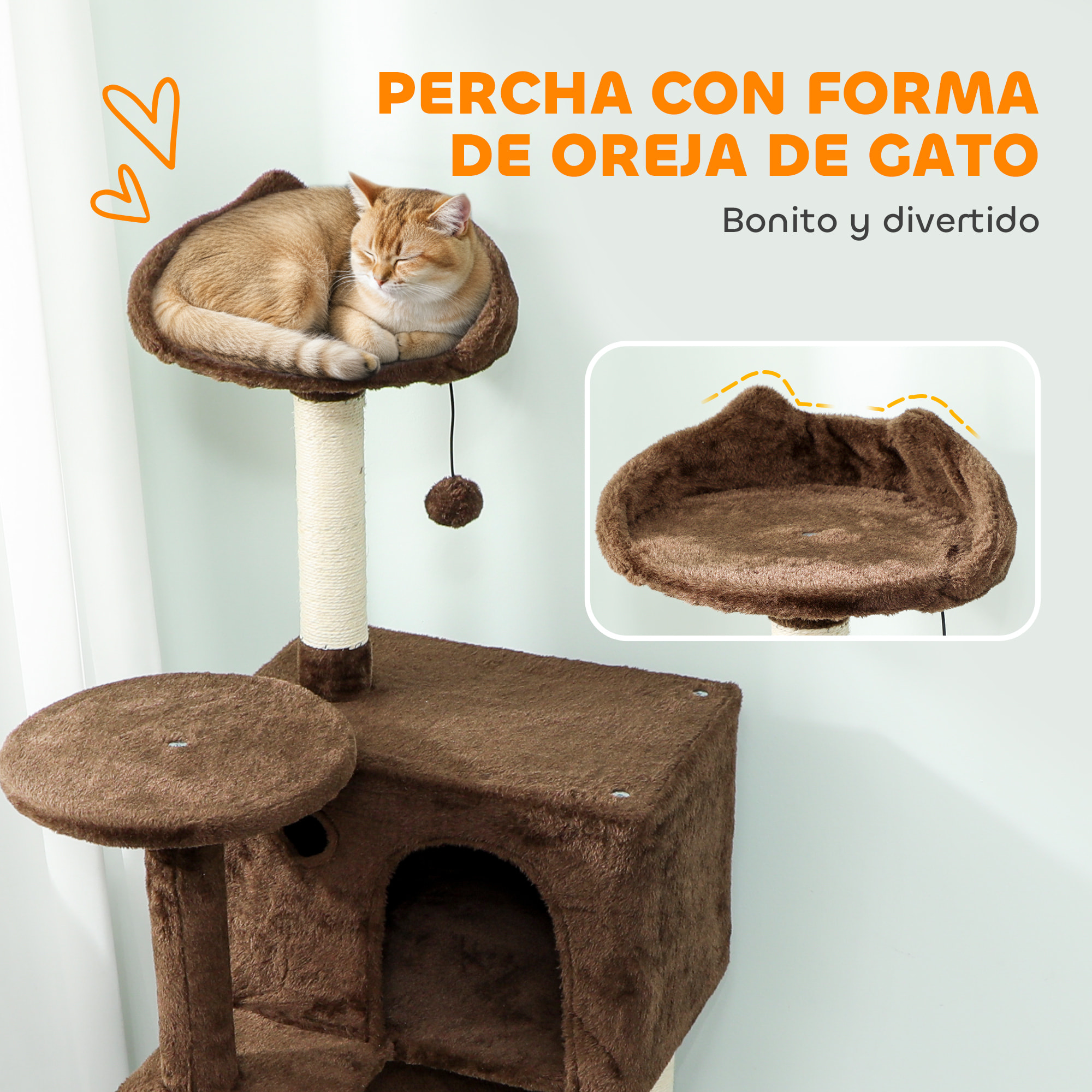 Árbol Rascador para Gatos, Árbol para Gatos 160 cm, Torre Escalador con Múltiples Plataformas, Cama, 2 Cuevas, Hamaca, Escalera, Postes de Sisal, Bolas para Jugar, Marrón