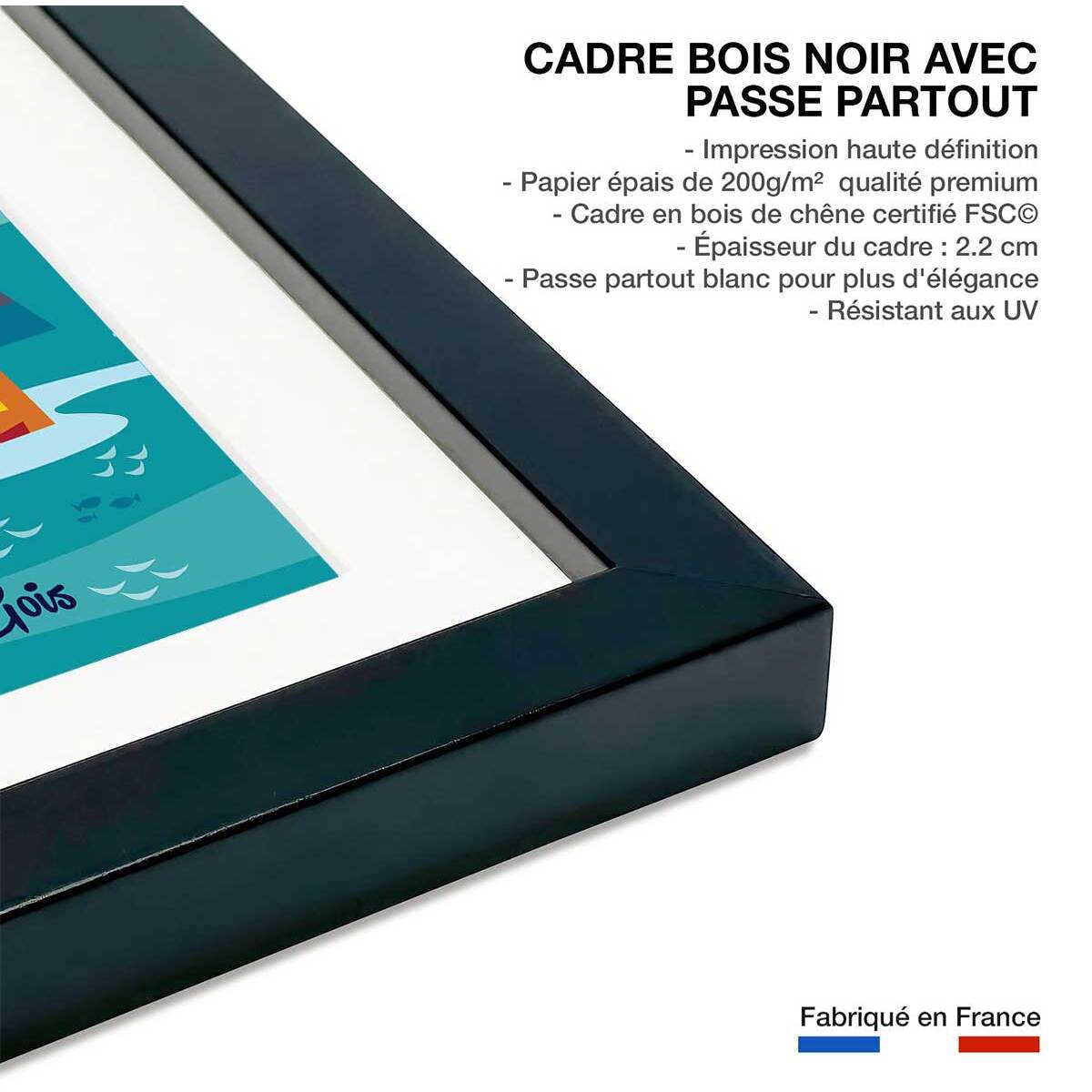 Affiche Noirmoutier Affiche + cadre en bois - Noir