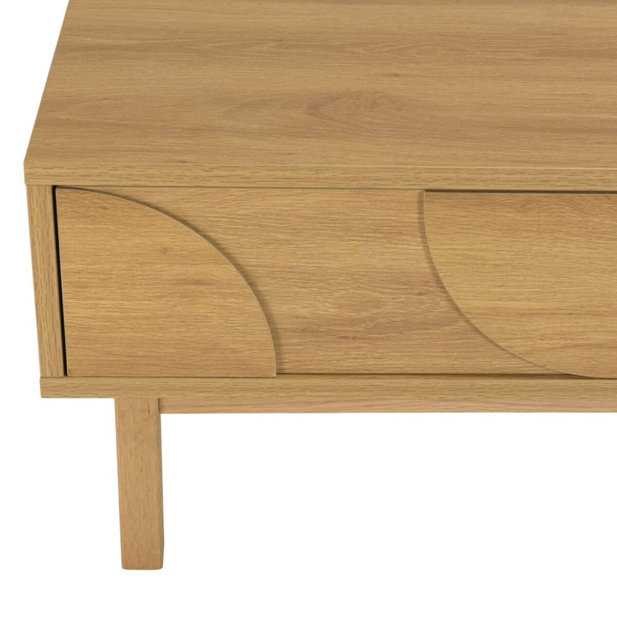 ETHAN - Table basse couleur naturelle 2 tiroirs 2 niches décor motif arrondi