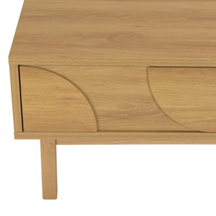 ETHAN - Table basse couleur naturelle 2 tiroirs 2 niches décor motif arrondi
