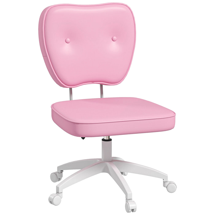 Silla de Escritorio Tapizada en PU Silla de Oficina Giratoria con Altura Ajustable Sin Brazos Carga 120 kg Silla para Estudio Dormitorio 46x59x82-92 cm Rosa