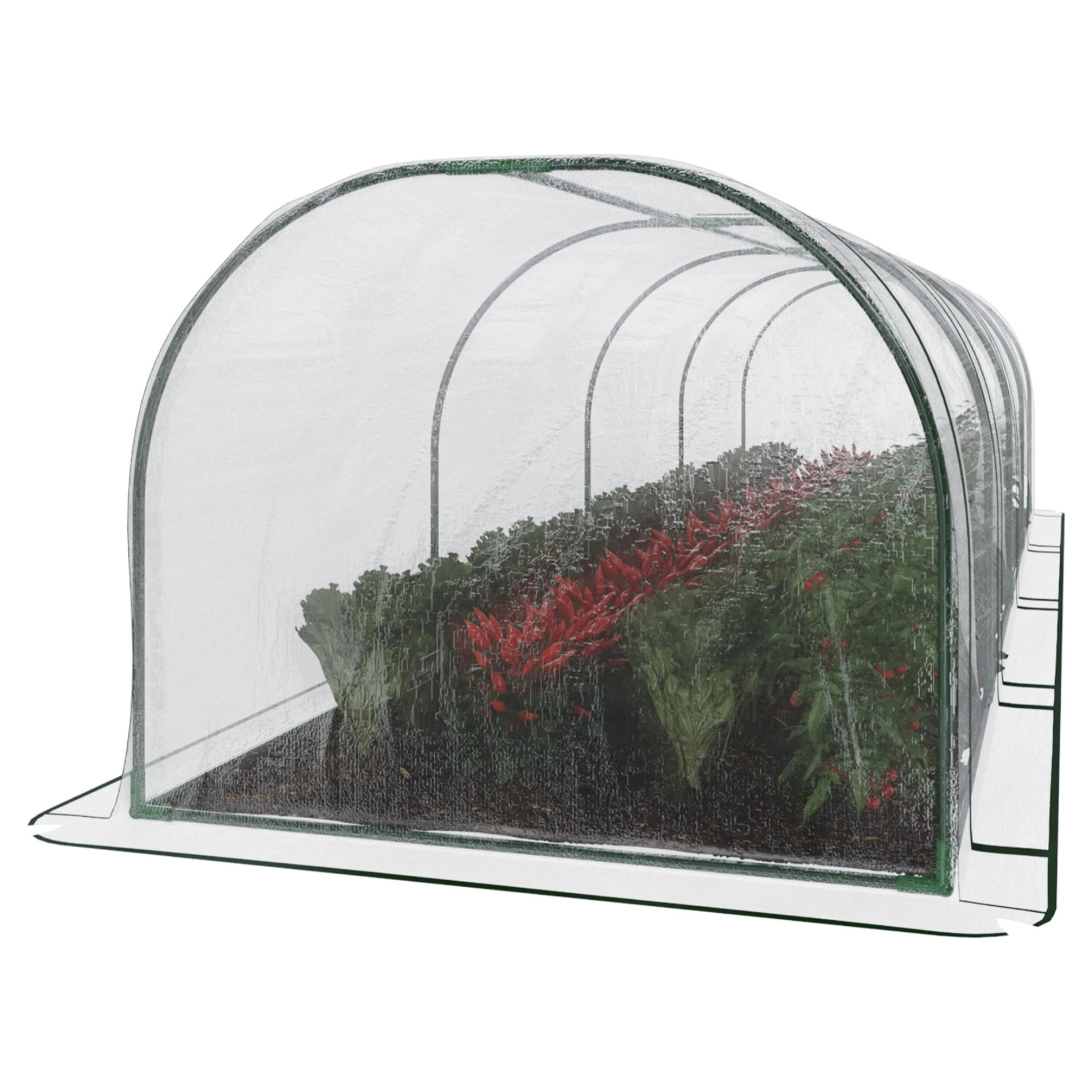 Serra A Tunnel in Acciaio Per Piante Fiori Orto Giardino Telo In PVC Trasparente Con 3 Porte Avvolgibili A Cerniera Protezione Piante 295x100x80 Cm