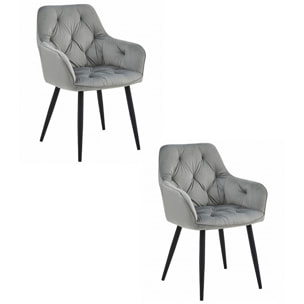 Set di 2 sedie Jork in velluto grigio argento con gambe nere