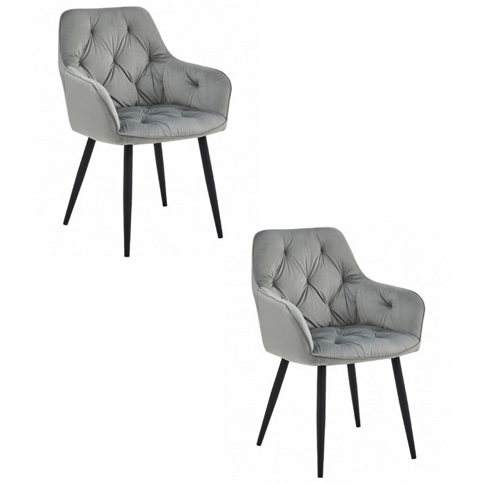 Set di 2 sedie Jork in velluto grigio argento con gambe nere