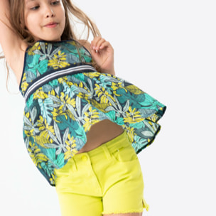 Short bÃ¡sico niÃ±a, sarga elÃ¡stica liso, verde