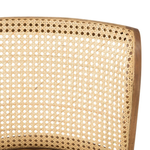 MARCEL - Lot de 2 chaises manguier assise matelassée cuir dossier rotin