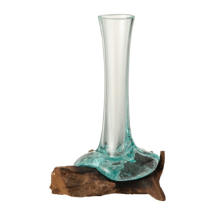 J-Line Vase Haut Sur Pied Gamal Bois/Verre Recyclé Naturel/Transparent Small