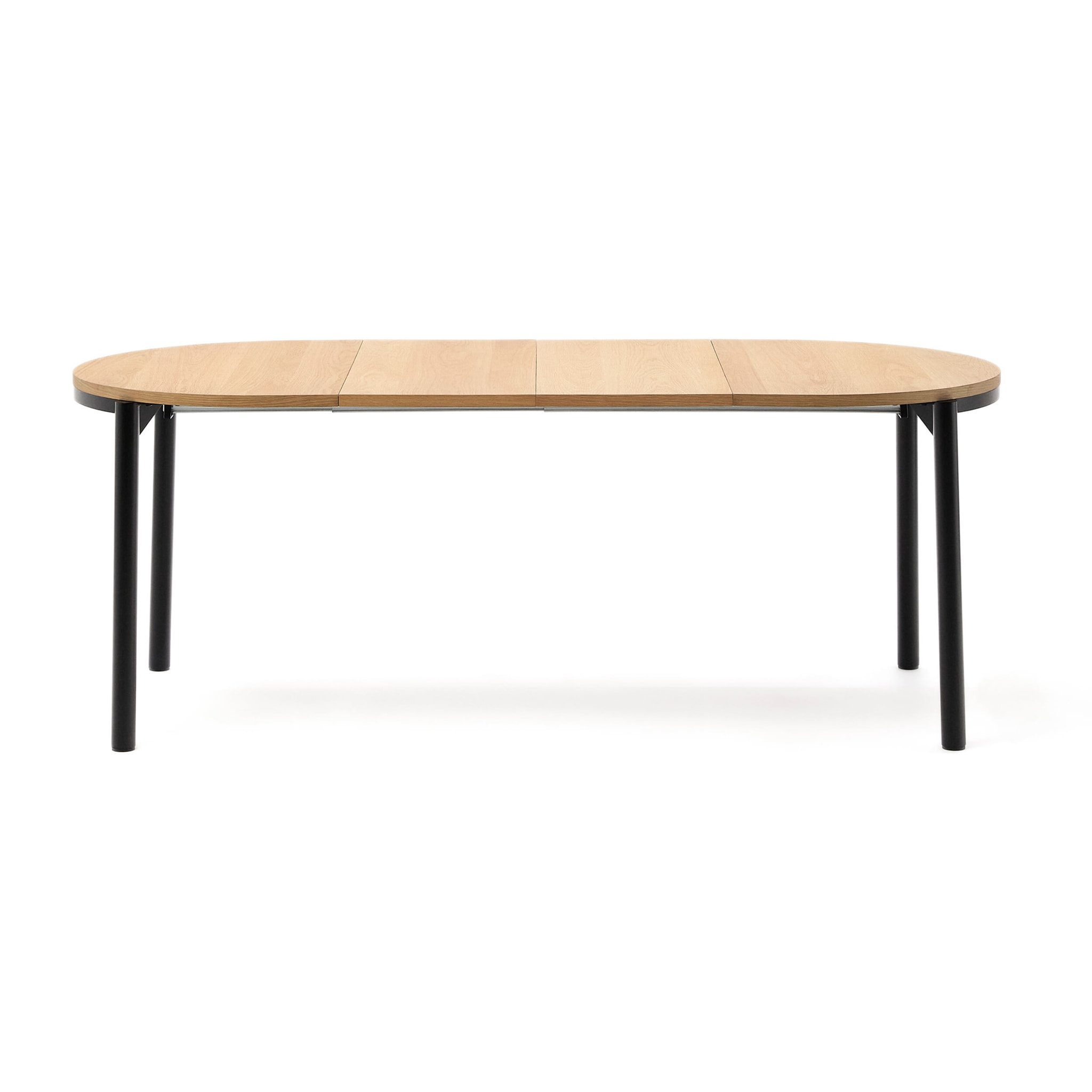 Mesa extensible Montuiri chapa de roble y patas de acero acabado negro Ø120(160) x 90 cm