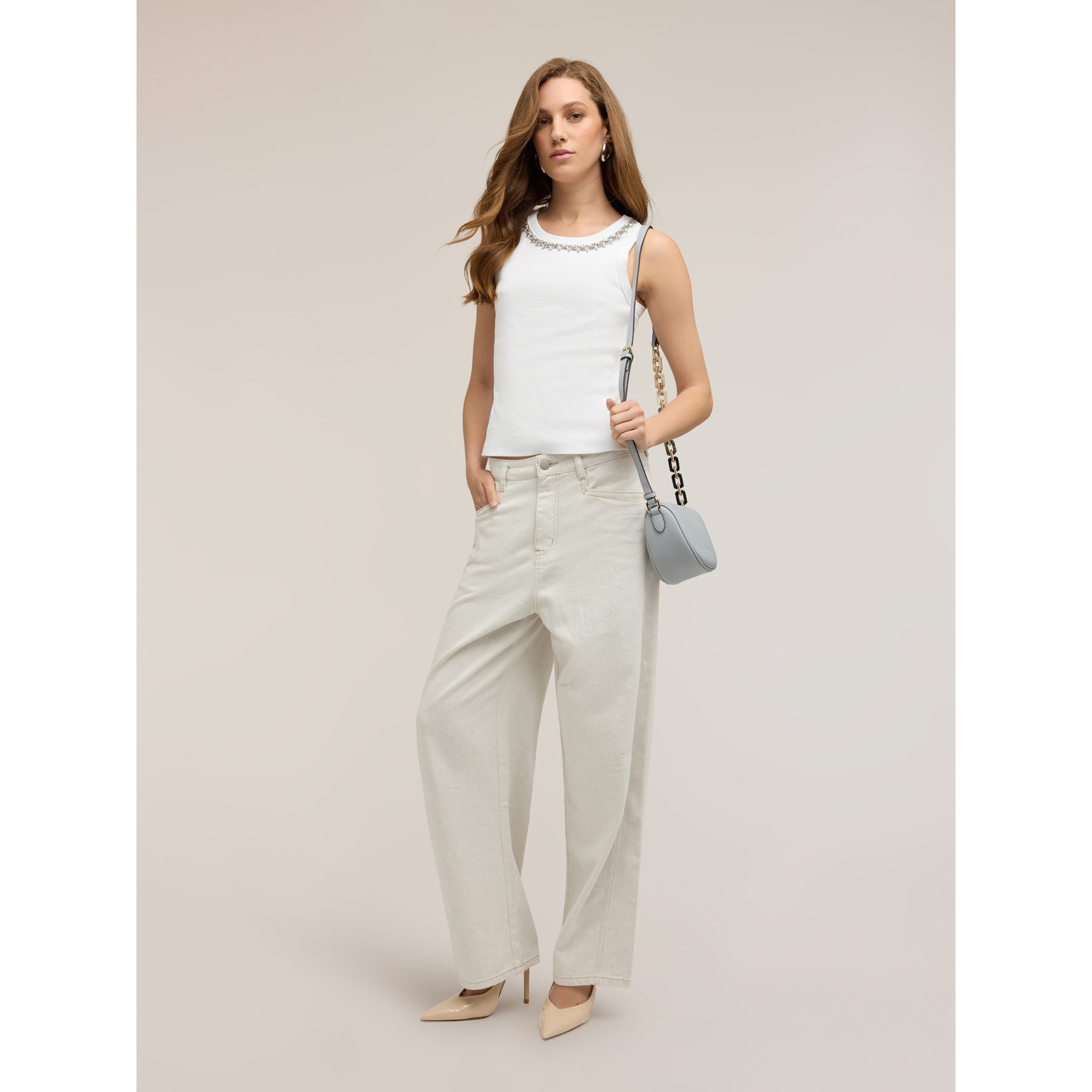 Motivi - Top con strass en el escote - Blanco