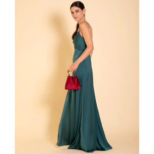 Vestido largo escote recto con abertura